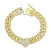 Bracelete Cool Cool Tridimensional de Coração Completo de Diamantes Criativo Corrente Cubana Estilo Hip Hop Europeu e Americano Bracelete de Casal