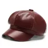 Sombrero Octagonal de Cuero PU Moderno de Otoño e Invierno Boina para Exterior a Prueba de Viento Cálido Sombrero para el Sol Sombrero con Visera Casual a la Moda