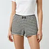Shorts Feminino Europeu e Americano Transfronteiriço INS Verão Listrado Preto e Branco Laço Pequeno Solto Boxer Y2K Versátil Shorts para Casa