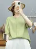 Camisa de Gasa de Algodón de Doble Capa con Cuello Redondo y Mangas Cortas para Mujer, Ropa de Verano, Exportación de Alta Calidad, Suave, Agradable para la Piel, Transpirable, Top de Algodón Puro
