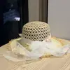 Sombrero de Paja de Rafia Floral Estilo Coreano para Mujer, Estilo Vacaciones de Verano, Sombrero de Sol de Ala Ancha, Versátil Sombrero de Playa Floral para Salidas