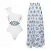 Traje de baño retro de una pieza europeo y americano para mujer, conjunto de falda de gasa con corbata y escote en V profundo, popular en Amazon, estampado floral al por mayor