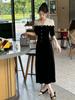 Vestido de terciopelo retro con cuello en V y costuras ajustadas, estilo francés Hepburn, para mujer, invierno 2023