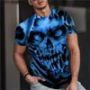 2024 Nueva Camisa de Hombre Estampado de Calavera 3D Retro Horror Verano Clásica Casual Cuello Redondo Manga Corta Moda Holgada
