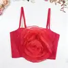 Estilo europeu e americano transfronteiriço fresco e jovial feminino de renda em camadas tridimensional grande floral de malha leve e respirável sem costas com barbatanas camisola