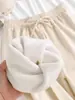 Calça de Lã de Ovelha para Primavera, Outono e Inverno, Macia e Confortável, Perna Reta Estreita e Perna Larga Fluida para Mulheres, Calça de Moletom Estilo Preguiçoso
