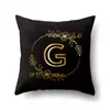 Funda de almohada de poliéster Flor Negra Dorada funda de almohada con estampado para decoración del hogar 26 letras inglesas funda de cojín QTB09