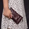 Cartera larga plisada de cuero vintage de estilo neutro, envejecida cepillada, personalizada, portátil para almacenamiento, cartera multitarjeta