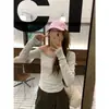 Camiseta MRDole Algodão Manga Longa Listrada Color Block Ombro Assimétrico para Mulheres, Top Casual Versátil Slim Fit de Verão