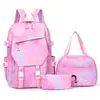 Mochila Fashion Transfronteiriça Nova Cor Gradiente Bolsa Térmica Estojo Escolar para Estudante do Ensino Médio Conjunto de 3 Peças Mochila