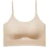 Camisola feminina branca de alça fina, sutiã sem costas, sutiã fino de seda gelada sem costura anti-exposição para o verão