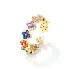 Moxi Niche Lujo Ligero para Mujer Gama Alta Colorido Trébol de Cuatro Hojas Microincrustado Circonita Anillo Abierto Joyería de Mano Venta al por Mayor