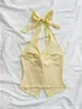 Estilo Europeu e Americano transfronteiriço gola V franzida sem mangas gola halter com cadarço e design vazado, camisola sexy de amarração cruzada