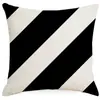 Fronha de Linho Estampada Geométrica Preto e Branco Capa de Almofada Decorativa Simples Estilo Escandinavo para Sala de Estar, Escritório, Cabeceira de Cama