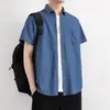 Camisa de Verano Delgada de Manga Corta para Hombre, Camisa de Manga Corta de Mezclilla de Algodón Puro, Azul Claro, Cómoda y Transpirable, Moderna para Estudiantes Jóvenes
