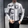 Estoque de quatro estações cavalheiro britânico camisa masculina coreana slim cor sólida design assimétrico 2032 vermelho-P5