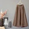 Pantalones de Lino de Color Sólido para Mujer Primavera Verano Otoño Sueltos Artísticos Algodón Lino Pierna Ancha Pantalones Casuales Vintage Pantalones al Tobillo
