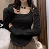Camisa Cálida de Capa Interior para Mujer en Otoño e Invierno, Estilo Sexy de Puro Deseo, Top con Dobladillo Curvo Adelgazante, Camiseta de Manga Larga