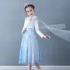 Ropa Infantil Coreana Nueva Hielo y Nieve 2 Vestido de Manga Larga para Niñas Vestido de Princesa Elsa Vestido Largo de Encaje Capa de Actividad