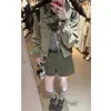 Shorts jeans largos cinza escuro estilo americano para mulheres, finos de verão, cintura alta, modelagem solta que afina, hot pants em A para corpo tipo pera