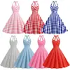 X Comércio Exterior Transfronteiriço Roupas Femininas Retrô Europeias e Americanas Sexy Gola Halter Cruzado no Peito Emagrecedor Estampado Grande Balanço Vestido Peça Única Atacado
