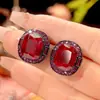 Venda Quente Transfronteiriça Joias Huabi Base de Cobre Banhado a Ouro Corindo Vermelho Imitação Conjunto da Moda 12*16-10*12