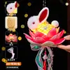 2026 Nuevo Festival de Mediados de Otoño Linterna de Conejo Hecha a Mano Portátil para Niños Estilo Antiguo Linterna de Flor de Loto Colgante Decorativo