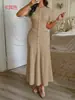 Vestido Largo de Manga Corta con Botones Estilo Simple y Elegante Europeo y Americano Diyun Ropa para Mujer Otoño e Invierno 2025 Sitio Independiente de Amazon