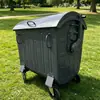 Comercio exterior transfronterizo cubo de basura galvanizado caliente y frío de 1100 litros, remolque de estilo europeo con tapa abovedada, contenedor metálico de cuatro ruedas, modelo de exportación