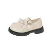 Sapatos de couro para meninas 2026 novo modelo com laço, sapatos pretos para estudantes, sapatos infantis, sapatos estilo princesa britânica