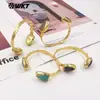 Wt-B713 Nuevo Más Vendido Amazonita, Amatista, Cristal Rosa, Piedra Multicolor en Forma de Corazón, Pulsera Fina Abierta de Latón para Mujer