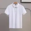 Camiseta Casual de Manga Curta Lassel Simples de Seda de Gelo Respirável Europeia e Americana Camisa Polo Tricotada Clássica Listrada Slim Fit para Homens