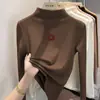 Camiseta interior base de forro polar de doble cara para niñas, nueva camiseta casual versátil con estampado de dibujos animados, camiseta de cuello alto a la moda