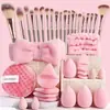 Set Transfronterizo de 33 Piezas de Borlas para Polvo, Brochas de Maquillaje Suaves y Amigables con la Piel, Borlas Afelpadas, Gotas de Agua, Huevos de Belleza, Diademas, Esponjas Limpiadoras, Set Completo