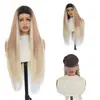 Cor mista 13*4 front lace fibra sintética fosca seda de alta temperatura gradiente pontas brancas cabelo longo liso peruca lace