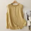 # 808 Nueva Camisa de Verano Fina sin Mangas para Mujer, Top de Lino para Mujeres Petites, Chaleco Exterior de Algodón y Lino