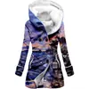 Gabardina para Mujer, Estilo Europeo y Americano, Abrigo con Capucha Engrosado de Invierno con Estampado de Copos de Nieve 3D, Venta al por Mayor, Corte Ajustado para Figuras Petite