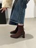 Botas Delgadas Negras de Gamuza Retro con Tacón Grueso Botines Pequeños Bajos Zapatos de Mujer 2025 Nuevo Otoño Versátiles Estilo Coreano Botines Pequeños para Tobillo