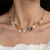 Collar de Cuentas de Flores Coloridas Dopamina y Hojas Verdes Estilo Vacaciones en la Costa Cadena para Clavícula Collar de Moda de Gota de Agua Atmosférico
