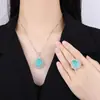 Huabi Joyería Base de Cobre Chapado en Oro Set Europeo y Americano Gema de Imitación Colgante de Gota de Agua Anillo con Incrustaciones de Diamante Set 13*18