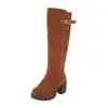 Fivela de cinto bico redondo fosco botas de cavaleiro de cano alto, botas longas, botas femininas plus size para comércio exterior C8651