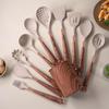 Cabo de Madeira Utensílio de Cozinha de Silicone Conjunto Cabo Resistente a Altas Temperaturas Isolamento Térmico Anti-Queimadura Antiaderente Espátula Conjunto de 10 Peças Especial para Panelas Antiaderentes