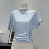 2026 Verão Nova Camiseta Retrô de Manga Curta com Uma Alça Feminina Moda de Verão Temperamento Versátil Camiseta de Manga Curta com Uma Alça