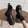 Botas femininas estilo inglês Martin, nova coleção outono/inverno 2026, botinhas de tornozelo, design retrô, sola grossa, salto grosso e couro brilhante