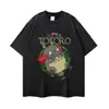 Directo del fabricante: Camiseta de manga corta desgastada, estampado floral inspirado en anime japonés, holgada, hombros caídos, moderna, top de manga corta holgado