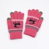 Luvas Femininas de Lã Tricotada Quentes com Tela Sensível ao Toque Estilo Coreano Outono e Inverno, Estampa Moderna de Rena Estilo Casal Natalino para Adultos
