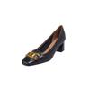 Zapatos de cuero completo retro francés de punta cuadrada para mujer 2024 nuevo otoño e invierno elegantes tacones altos de hebilla metálica de tacón grueso