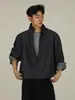 Chaqueta Camisa Trendy de Dos Piezas Falsas Estilo Americano con Cuello Alto para Hombre, Atuendo de Otoño con un Toque de Lujo, Camisa de Mezclilla Fresca y Elegante de Manga Larga