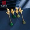 Pendientes de botón de plata esterlina S925 con oro antiguo y Tian, estilo femenino, corte de alta sensibilidad, colgante retro de calcedonia y ónix.