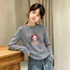 Camada Base Térmica Casual para Meninas Outono/Inverno Novo Estilo Infantil Top Felpudo Manga Longa Gola Redonda Camiseta Roupa Íntima